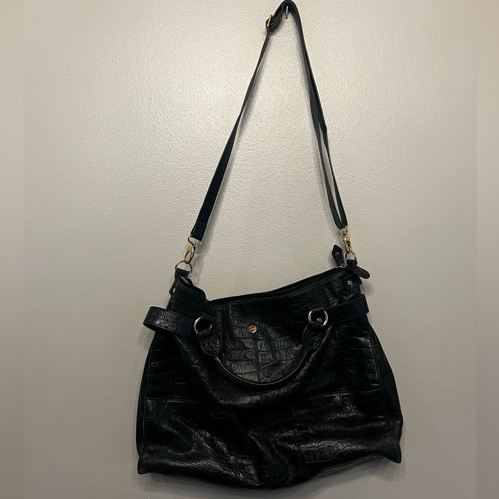 Lodis Black Croc-Embossed Shoulder Bag
